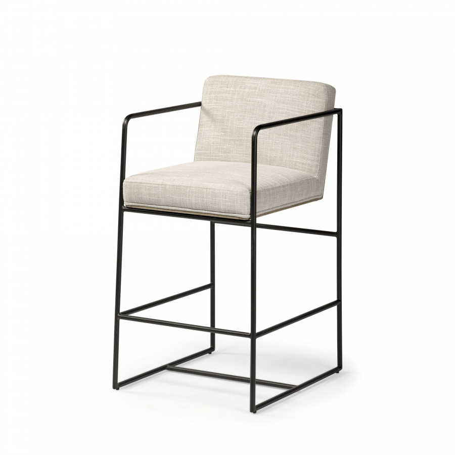 Mercana Stamford 36" Counter Stool with Wood Back, Metal Frame - Beige