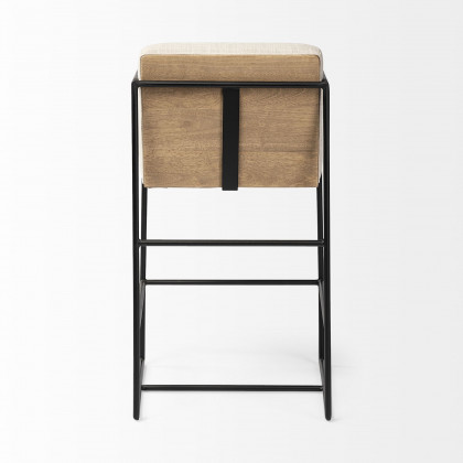 Mercana Stamford 36" Counter Stool with Wood Back, Metal Frame - Beige
