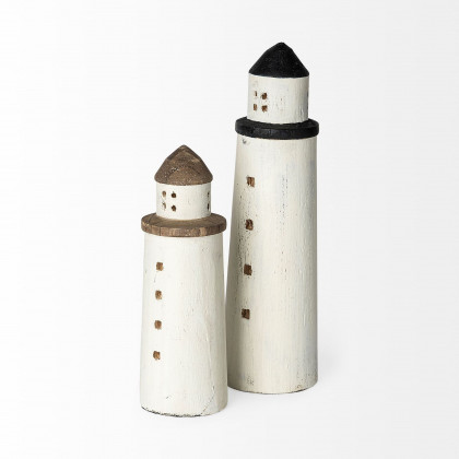 Mercana Abner Small 3L x 3W Wooden Coastal Lighthouse - White
