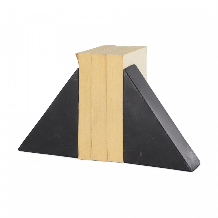 Mercana - Alec 5L x 2W Black Marble Pyramid Bookends (Set of 2)