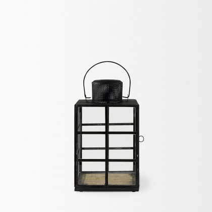 Mercana Gamfield Short Candle Holder Lantern - Clear/Black, Metal