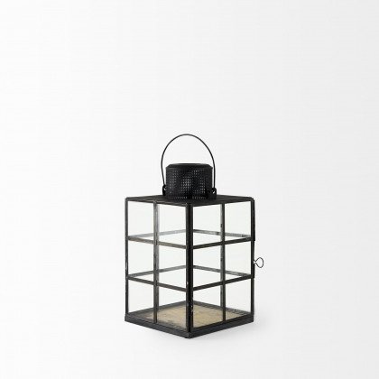 Mercana Gamfield Short Candle Holder Lantern - Clear/Black, Metal