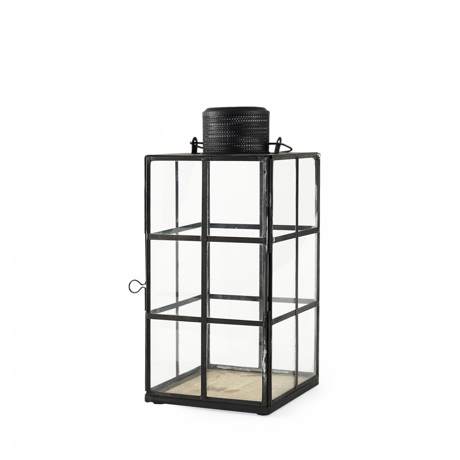 Mercana Gamfield Medium Candle Holder Lantern - Clear/Black, Metal
