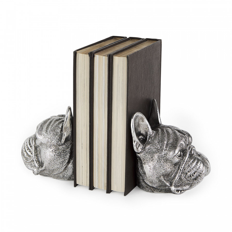 Mercana - Bruno 5L x 5W Silver American Bulldog Bookends (Set of 2)