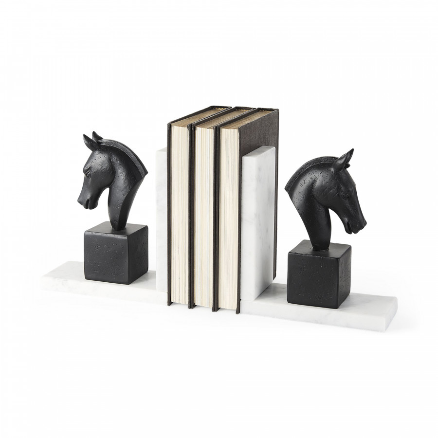 Mercana - Hidalgo 14L x 3W Black Majestic Horse Bookends (Set of 2)