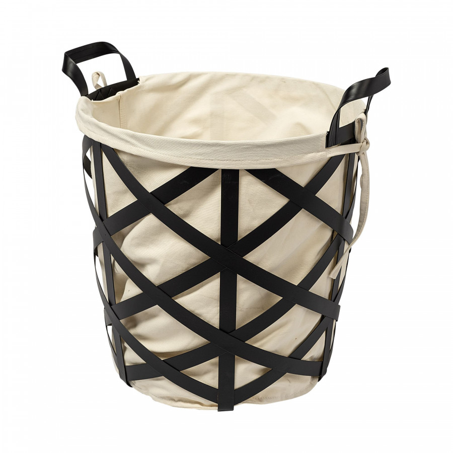 Mercana - Liya 18L x 15W Black Metal Basket with Cream Fabric Liner