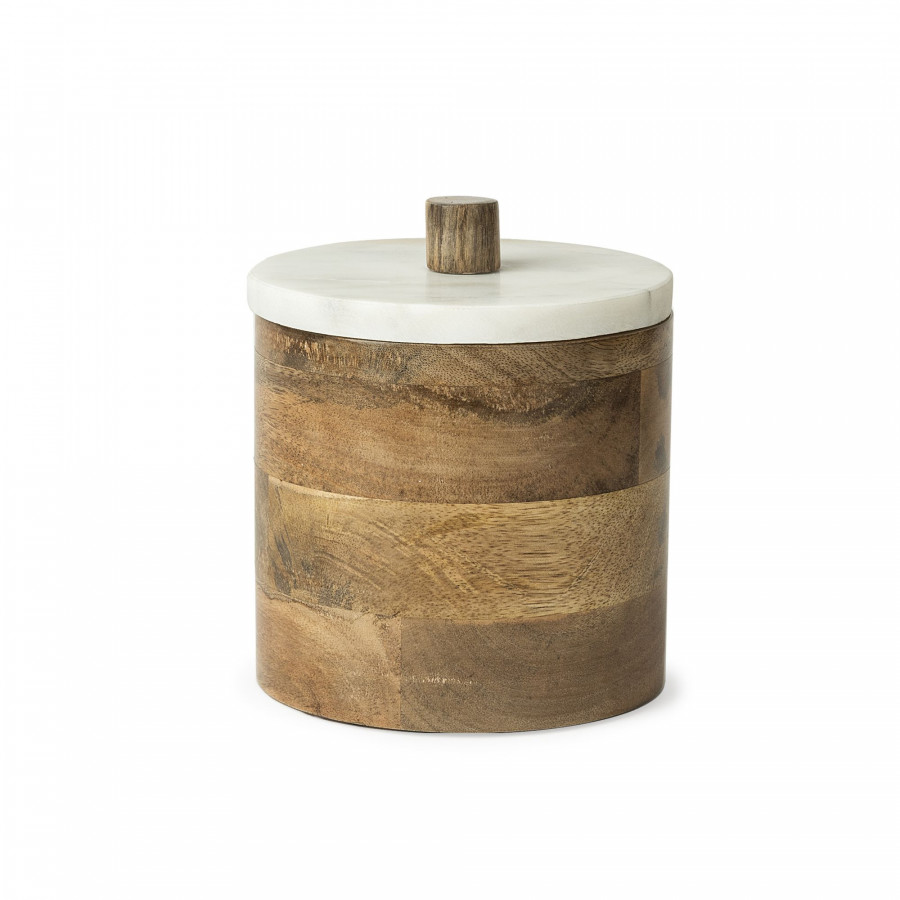 Mercana Sandook Round Wooden Storage Jar - Brown, Small