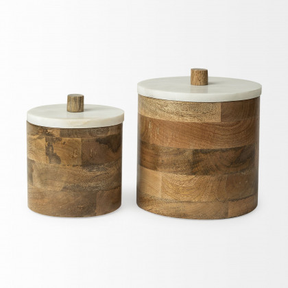Mercana Sandook Round Wooden Storage Jar - Brown, Small