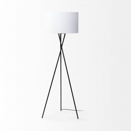 Mercana Ambrose Floor Lamp with White Fabric Shade - Black