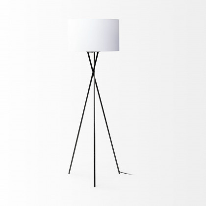 Mercana Ambrose Floor Lamp with White Fabric Shade - Black