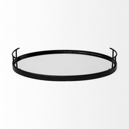Mercana - Ansel 20L x 14W Black Metal Mirrored Bottom Oval Serving Tray
