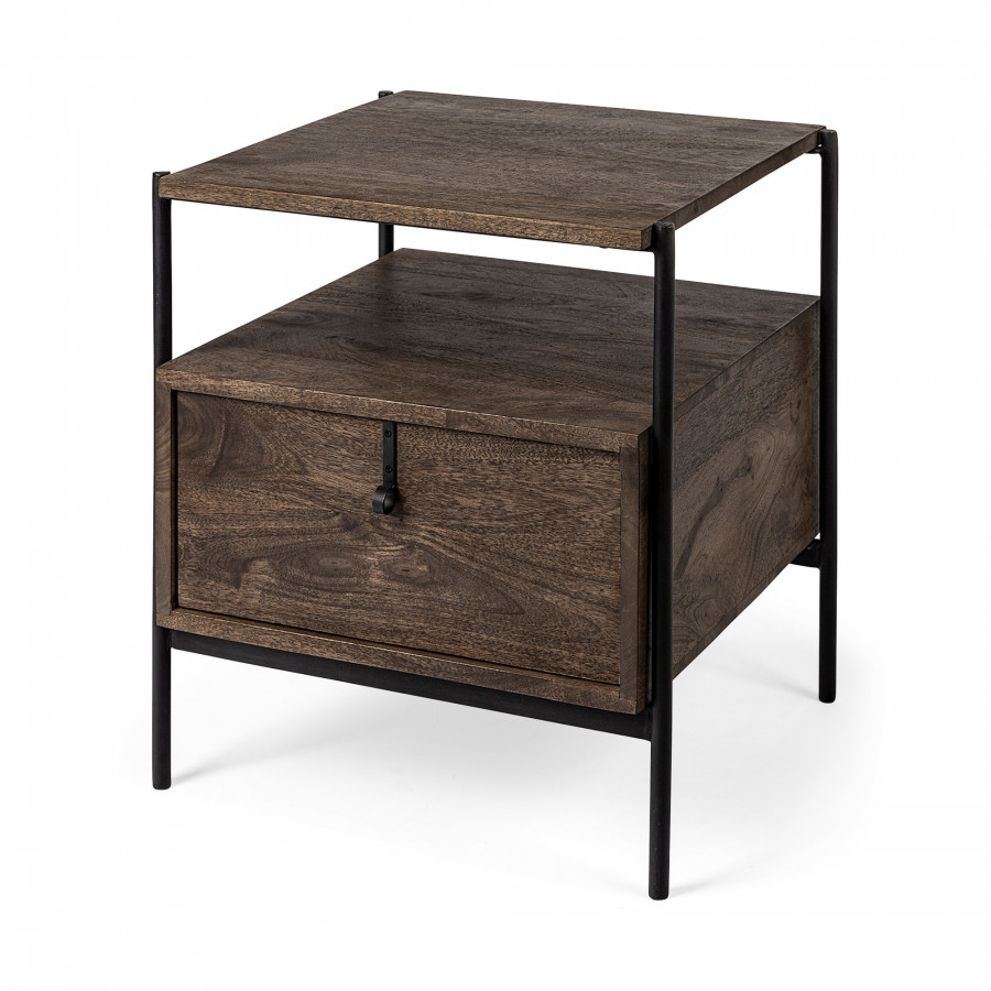 Mercana - Glenn I Dark Brown Wood with Black Iron Frame Square End/Side Table