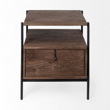 Mercana - Glenn I Dark Brown Wood with Black Iron Frame Square End/Side Table