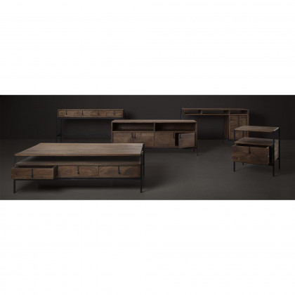 Mercana - Glenn I Dark Brown Wood with Black Iron Frame Square End/Side Table