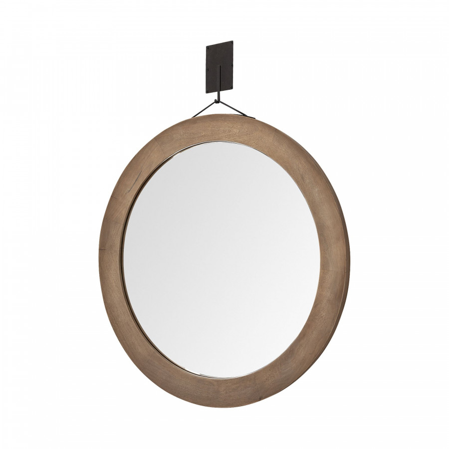 Mercana - Avram 43.5" Round Brown Wood Frame Mirror