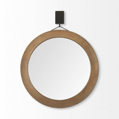 Mercana - Avram 43.5" Round Brown Wood Frame Mirror