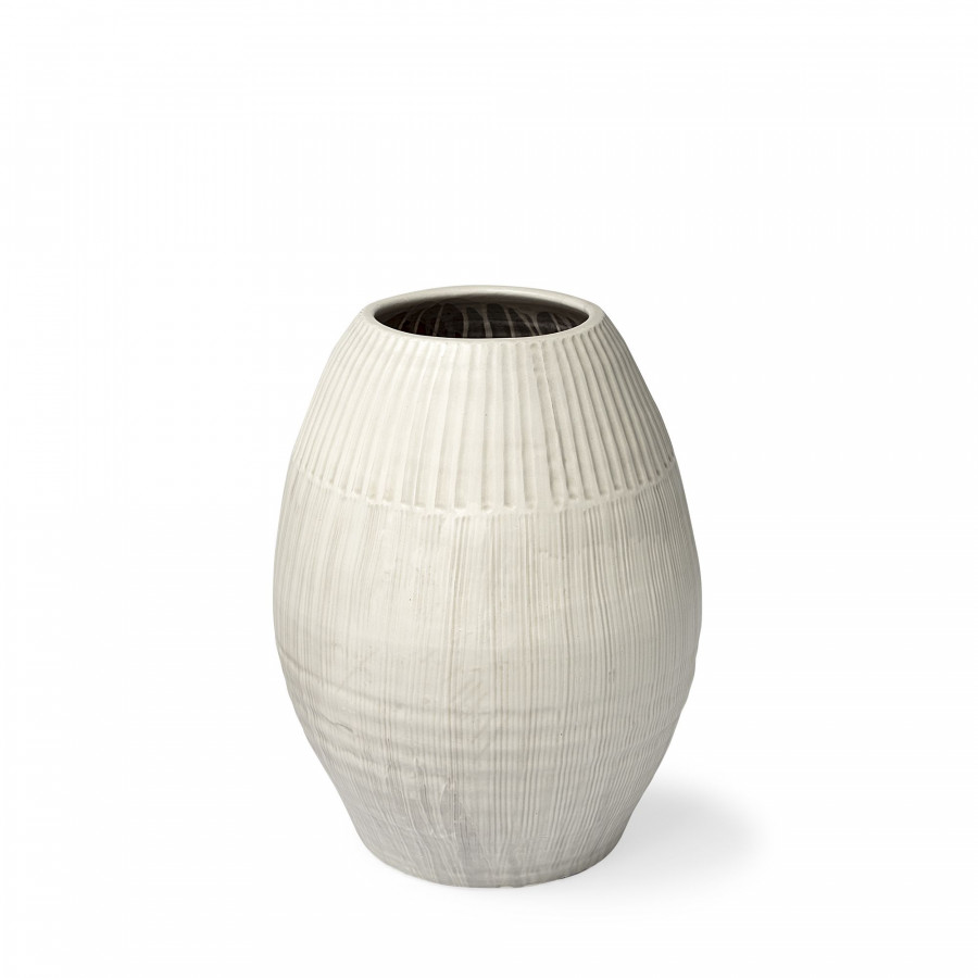 Mercana Reyan Small Ceramic Striped Vase - White