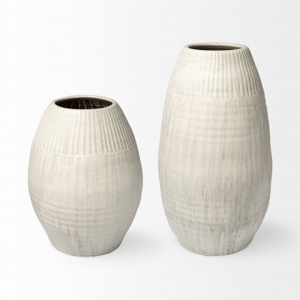 Mercana Reyan Large Ceramic Striped Vase - White