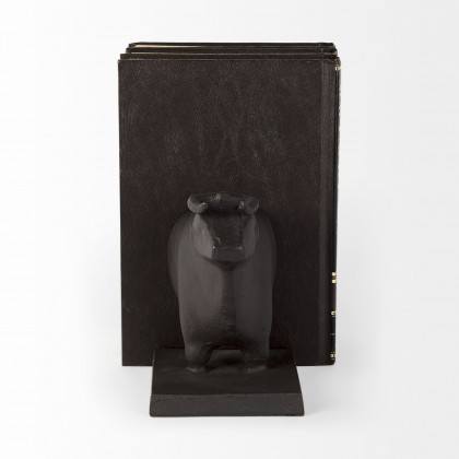 Mercana - Taurus III 9L x 4W Black Cast Aluminum Bull Bookends (Set of 2)