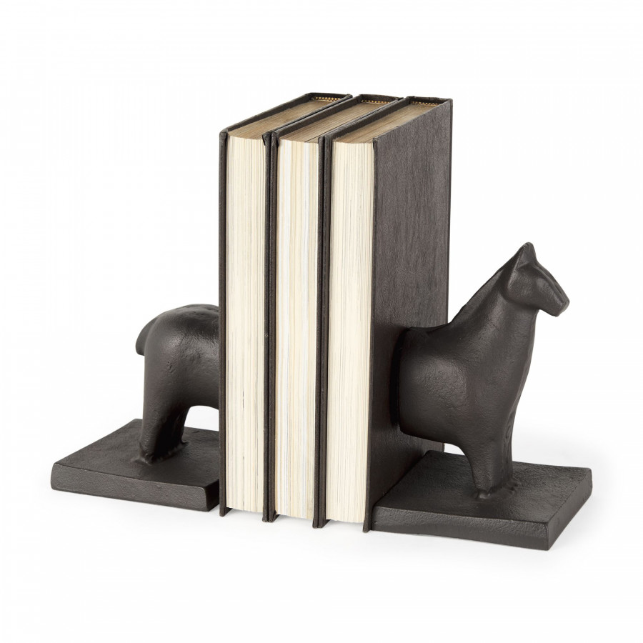 Mercana - Sphynx III 9L x 4W Black Cast Aluminum Horse Shaped Bookends (Set of 2)