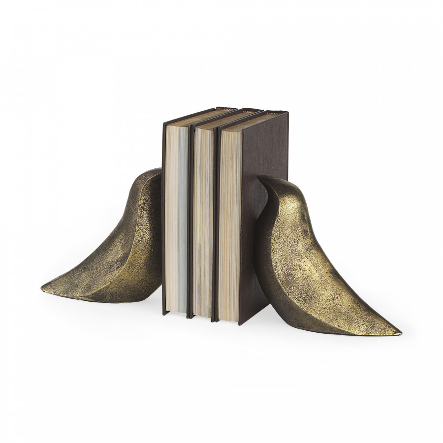 Mercana - Dover 15L x 4W Gold Aluminum Dove Bookends (Set of 2)