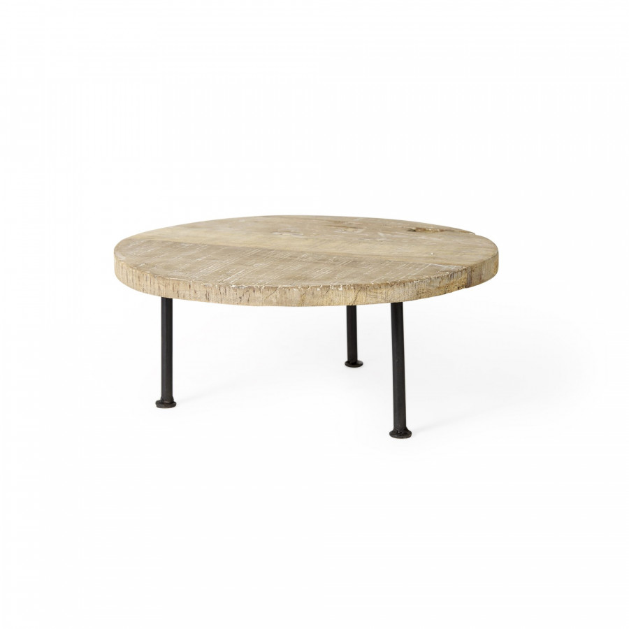Mercana Cedric Small Round Display Stand with Black Metal Legs - Light Brown, Wood