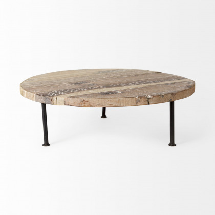 Mercana Cedric Large Round Display Stand with Black Metal Legs - Light Brown, Wood