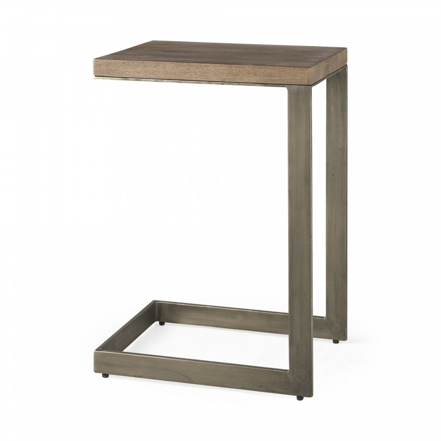 Mercana - Faye Medium Brown Wood with Antique Nickel Finished Metal Base C Side Table
