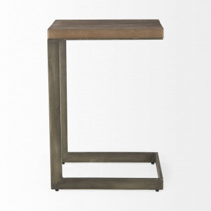 Mercana - Faye Medium Brown Wood with Antique Nickel Finished Metal Base C Side Table