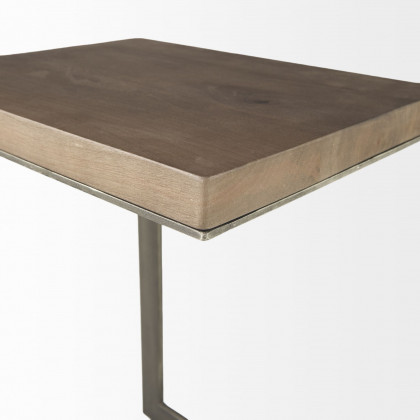 Mercana - Faye Medium Brown Wood with Antique Nickel Finished Metal Base C Side Table