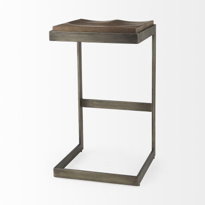 Mercana Kiran Wood Seat Bar/Counter Stool - Brown/Antique Nickel, H30"