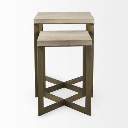 Mercana Faye End Table with Gold Metal Base (Set of 2) - Beige