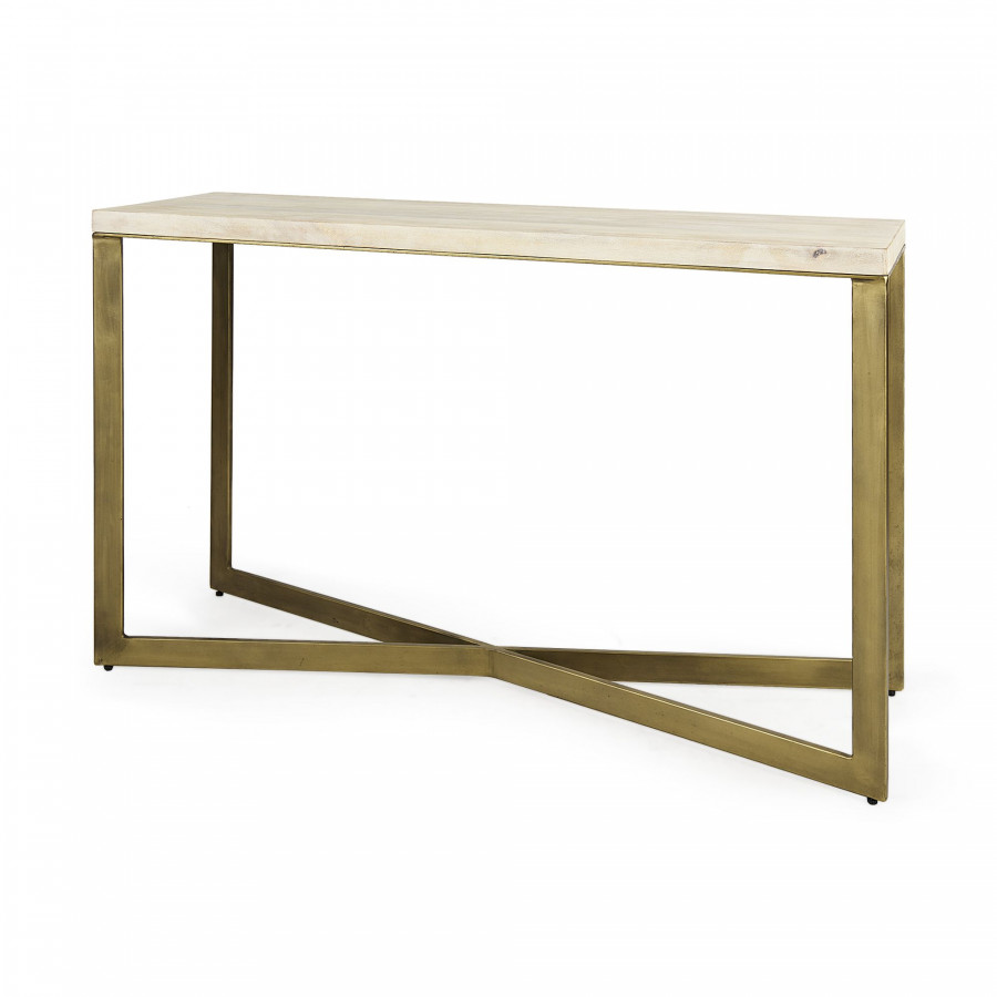 Mercana Faye Console Table with Gold Metal Base - Beige
