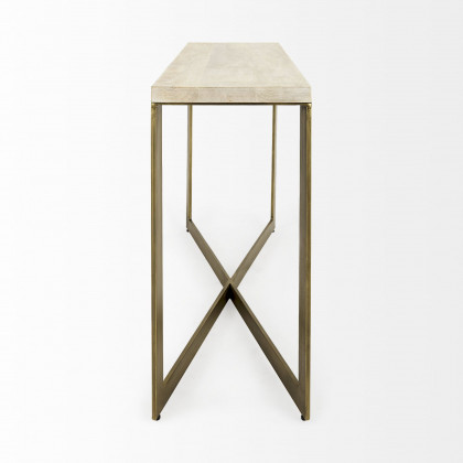 Mercana Faye Console Table with Gold Metal Base - Beige