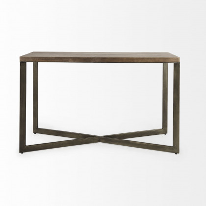 Mercana Faye Console Table with Antique Nickel Metal Base - Brown
