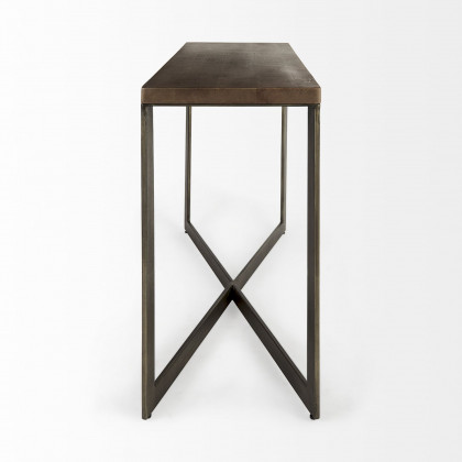 Mercana Faye Console Table with Antique Nickel Metal Base - Brown