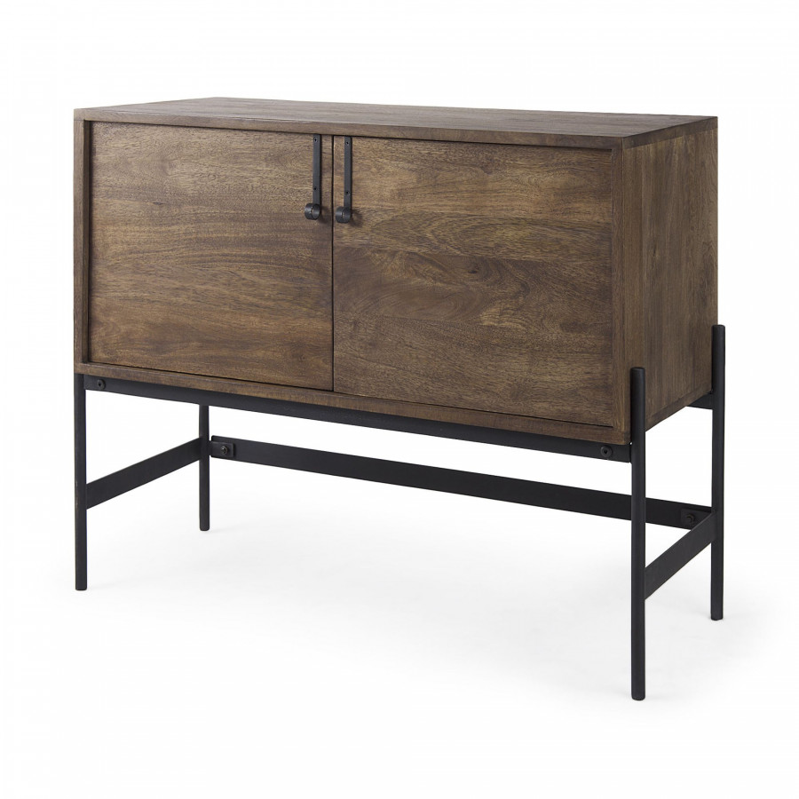 Mercana - Glenn Dark Brown Wood with Black Iron Frame 2 Door Accent Cabinet