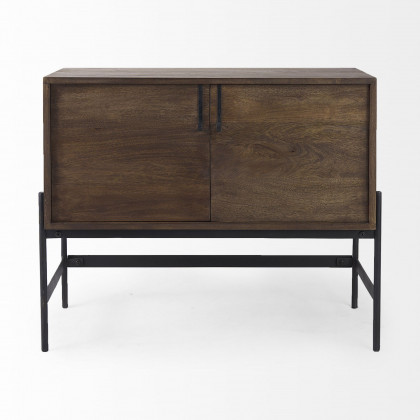 Mercana - Glenn Dark Brown Wood with Black Iron Frame 2 Door Accent Cabinet