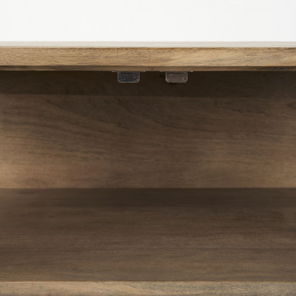 Mercana Arelius Wood Black Metal Base with 2 Glass Doors Accent Cabinet - Light Brown