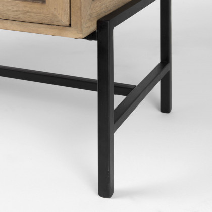 Mercana Arelius Wood Black Metal Base with 2 Glass Doors Accent Cabinet - Light Brown