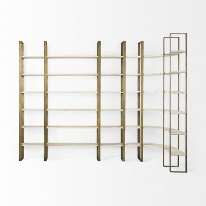 Mercana Taunton Shelving Unit with Gold Metal Frame - Light Brown/Gold