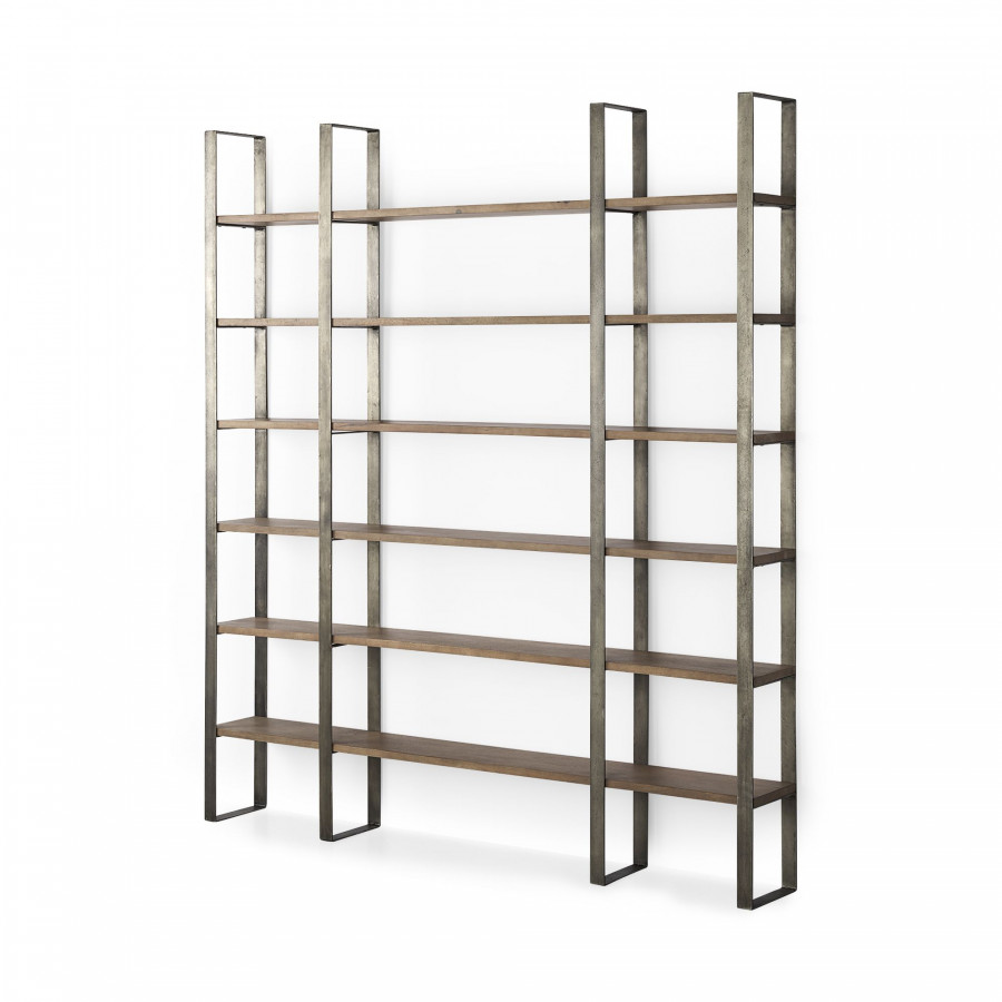 Mercana Taunton Shelving Unit with Antique Nickel Metal Frame - Brown/Nickel