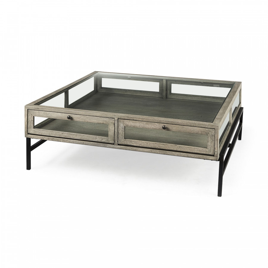 Mercana Arelius Square Coffee Table with Black Metal Base - Gray