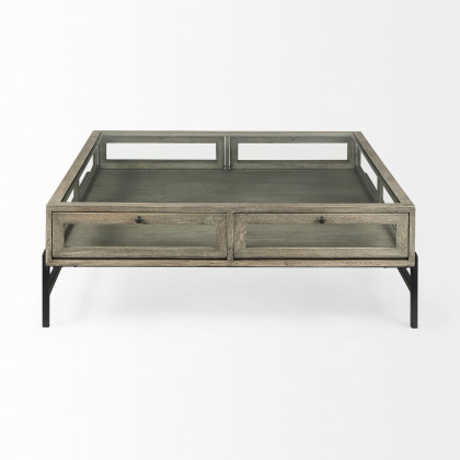 Mercana Arelius Square Coffee Table with Black Metal Base - Gray