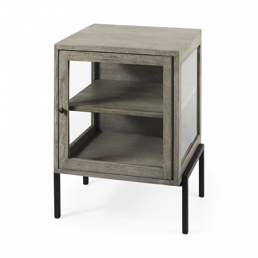 Mercana Arelius End Table with Black Metal Frame - Gray