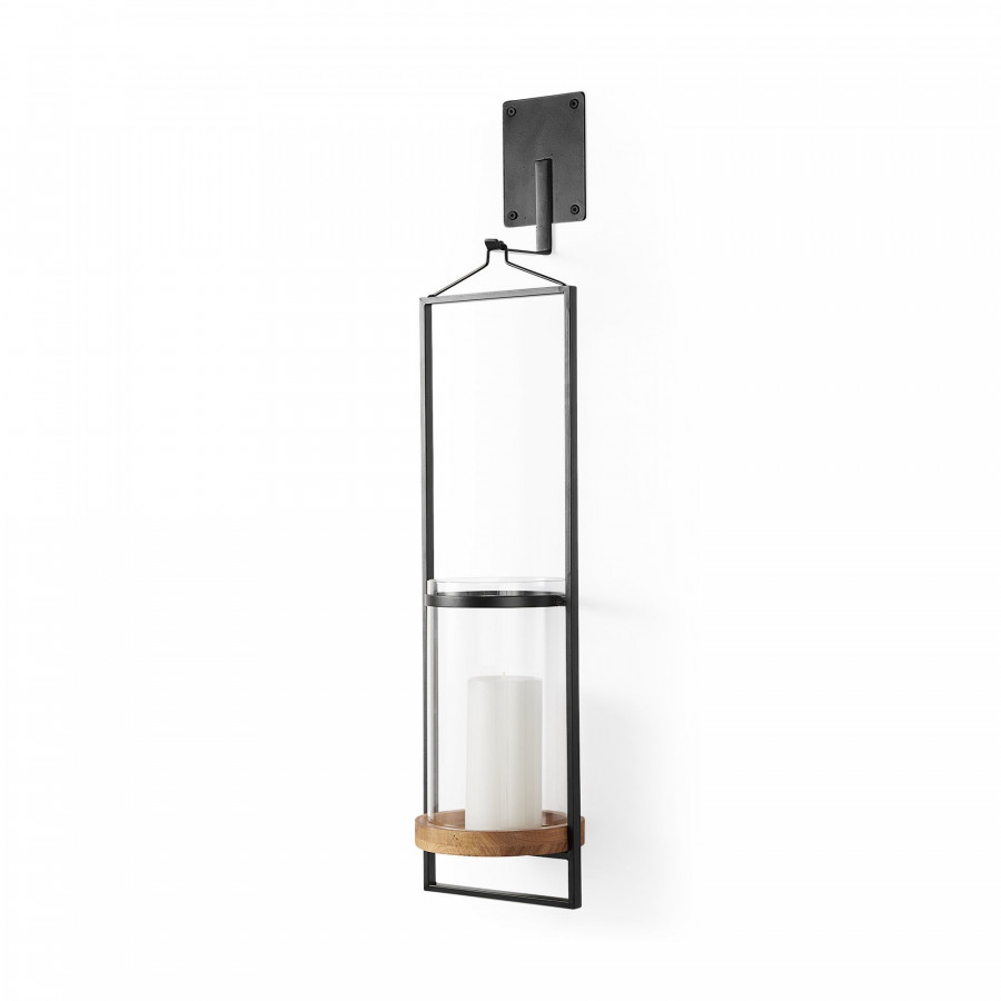 Mercana - Avram Black Metal Frame and Wood Hanging Candle Holder