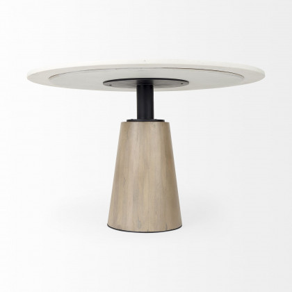 Mercana Maxwell Round Dining Table with Metal and Wood Pedestal Base - White/Light Brown