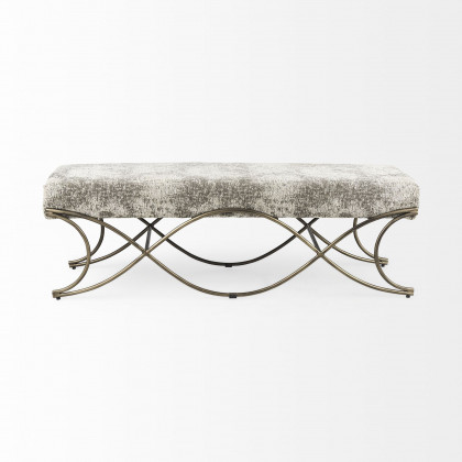 Mercana Ayla Bench with Antique Gold Metal Frame - Light Gray