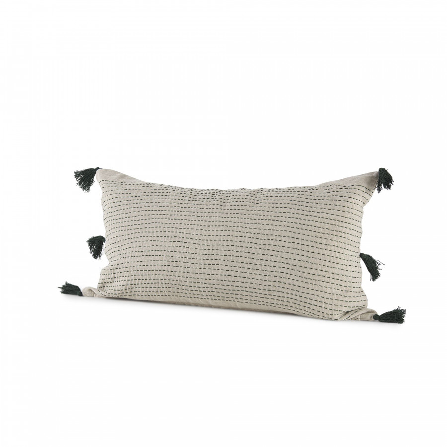 Mercana Charmaine Decorative Pillow Cover with Fringe - Beige/Green, Rectangular