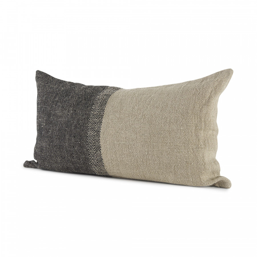 Mercana Isolde 14L x 26W Fabric Color Blocked Decorative Pillow Cover - Beige/Black, Rectangular